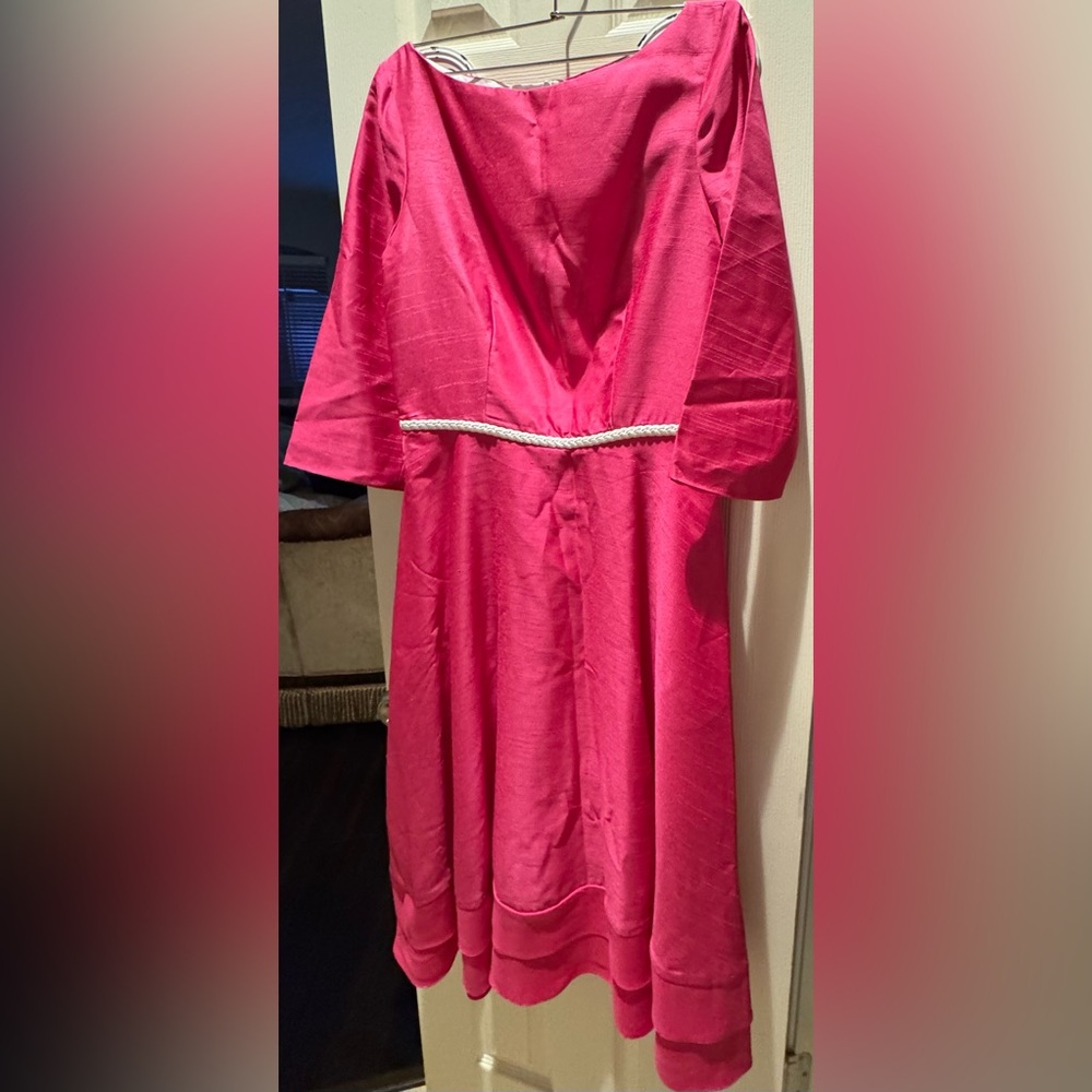 LotusGrace fuschia pink dress with white belt size 8